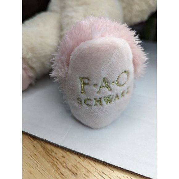 F-A-O Schwartz cream white teddy bear with branded fuzzy pink slippers 12 inch - Picture 6 of 11